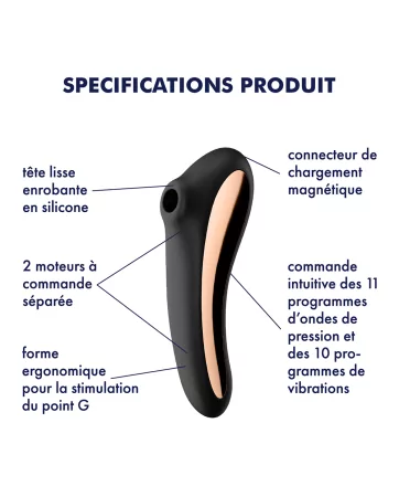 2-in-1 Clitoris Stimulator and USB Connected Black Dual Kiss Vibrator by Satisfyer - CC597797
