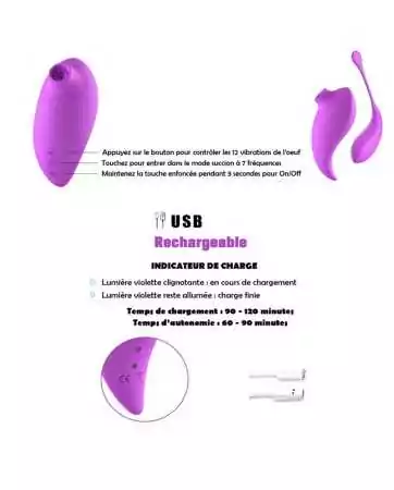 Vibromasseur à succion clitoridien avec son œuf vibrant à distance - 0-B0009PUR