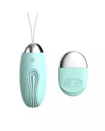 Vibrierendes Ei mit türkisfarbener Riffelung und USB-Anschluss mit Fernbedienung - TOD-008TUR