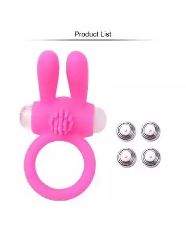 Pink silicone vibrating ring with rabbit ears - COR-003PNK