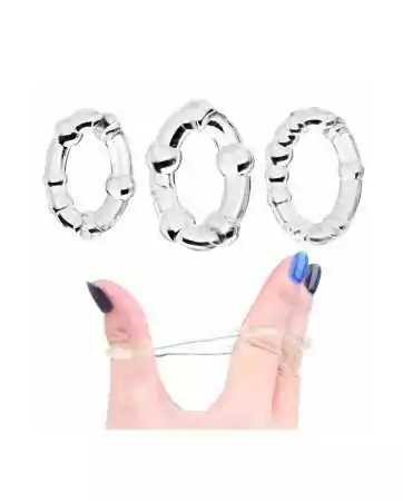 Pack of 3 transparent cock rings with beads - CR-COR005CLE