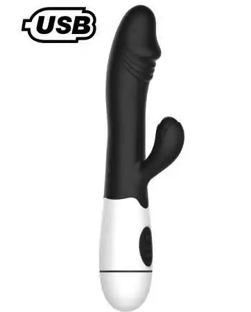 Vibrador rabbit USB preto com glande 30 programas - CR-VA001BLKR