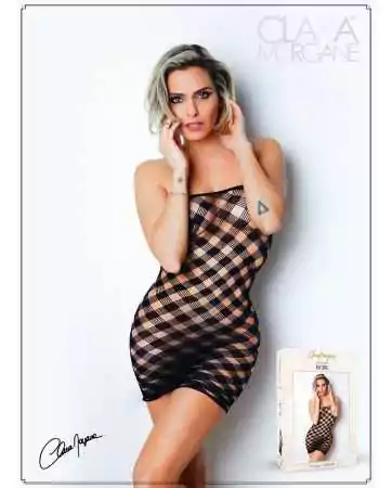 Mini black dress, fishnet with checkerboard pattern - Number 2 - Dress Collection - CM97002