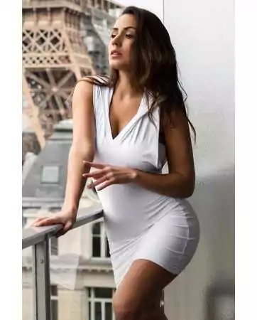 Sinnliches weißes Kleid mit Kapuze und Brustband Adriana - LDP2WHT