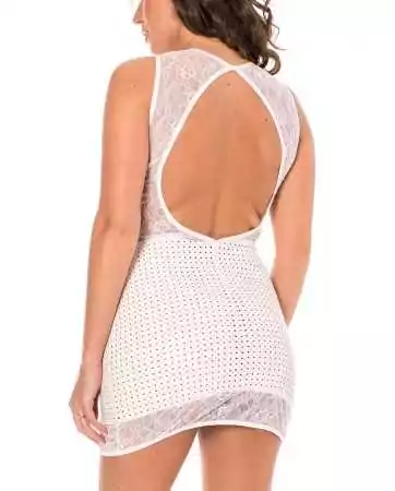 Lydia white leather-look and lace dress - LDL12WHT