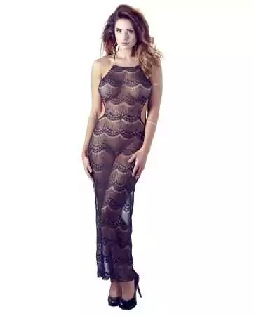 Long black lace and fine mesh dress - R2715139