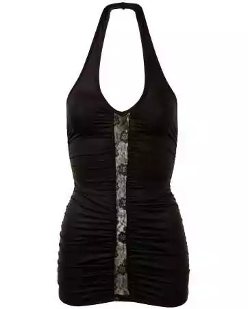 Kurzes, sexy schwarzes Kleid mit schwarzer Spitzenborte - R2710773