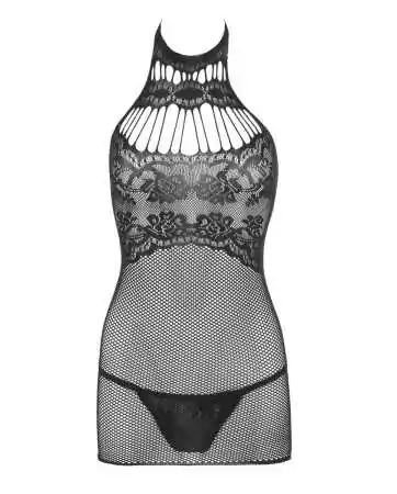 Small black fishnet dress, seamless, with lace on the chest. Matching thong - R27167551101