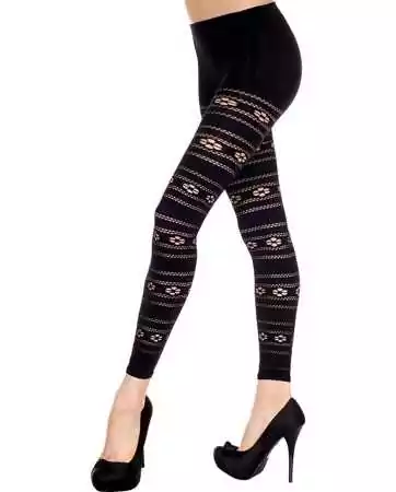 Thin black floral patterned sheer leggings - MH35827BLK