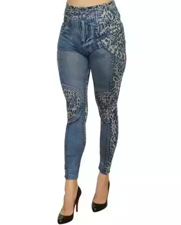 Blue leggings with a faded jeans effect and leopard print - FD1017