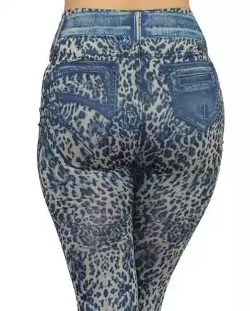 Legging bleu effet jean délavé imprimé léopard - FD1017