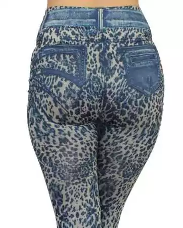 Leggings blu effetto jeans lavato stampa leopardata - FD1017