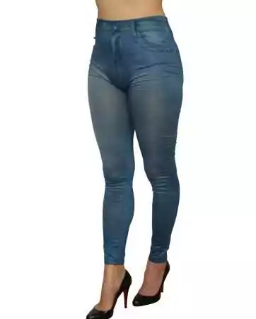 Leggings blu aderenti in stile jeans con stampa sulle tasche - FD1018
