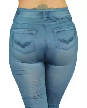 Calças legging azul estilo jeans justas com estampas nos bolsos - FD1018