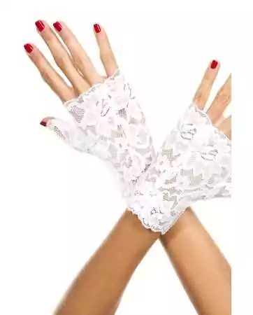 Luvas brancas com dedos abertos e renda floral - ML416WHT