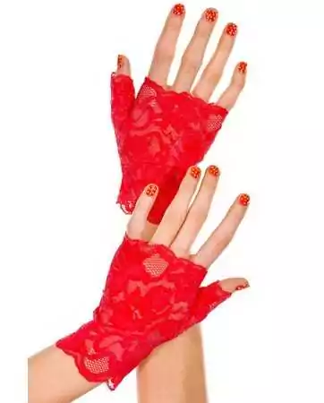 Guanti rossi con dita aperte e pizzo floreale - ML416RED