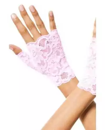 Luvas cor-de-rosa de dedos abertos com renda floral - ML416BPN