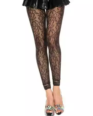 Thin black leggings with fishnet and floral lace pattern - MH35029BLK