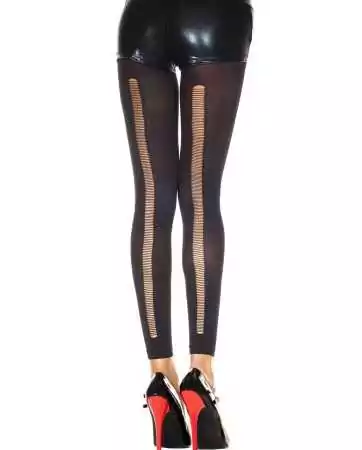 Black fashion leggings with a delicate openwork detail on the back - MH35241BLK