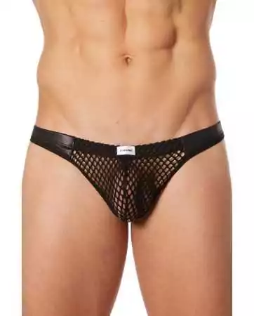 String noir filet avec bandes simili cuir - LM911-57MBLK