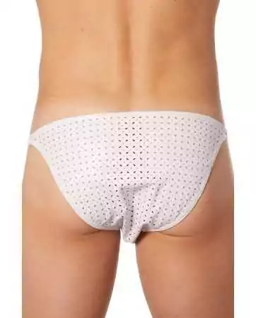 White low-rise thong made of finely perforated faux leather - LM811-61WHT