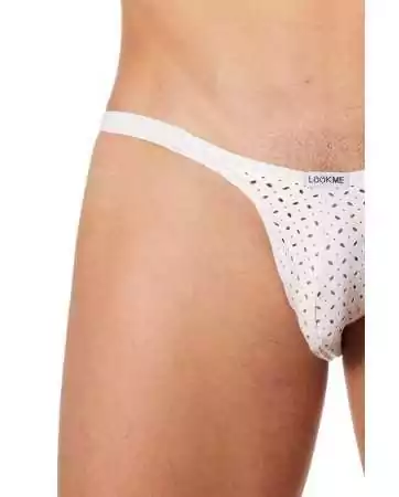 White low-rise thong made of finely perforated faux leather - LM811-61WHT