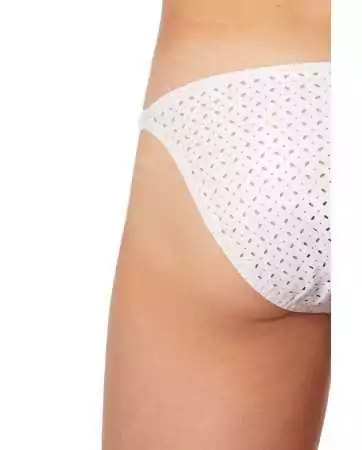 White low-rise thong made of finely perforated faux leather - LM811-61WHT