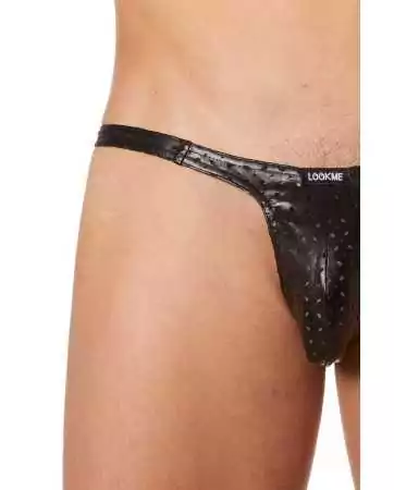 Low-cut black faux leather finely perforated briefs - LM811-61BLK