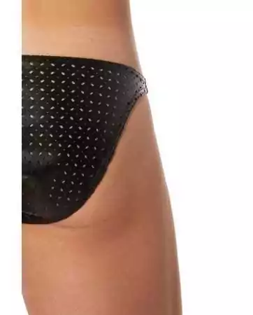 Low-cut black faux leather finely perforated briefs - LM811-61BLK