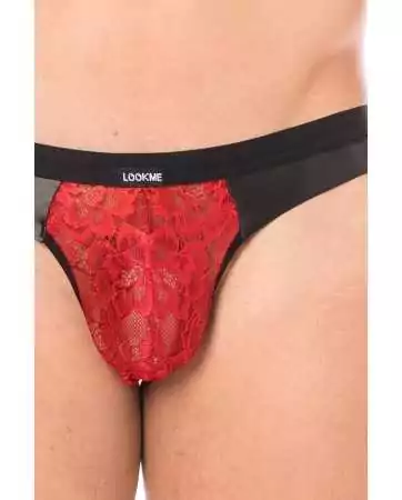 Tanga rosso in pizzo e similpelle - LM2002-27RED