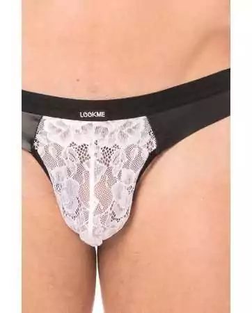 White lace and faux leather jockstrap - LM2002-27WHT