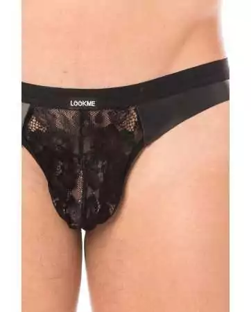 Black lace and faux leather jockstrap - LM2002-27BLK