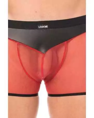 Black faux leather and red mesh boxer - LM2005-67BKR