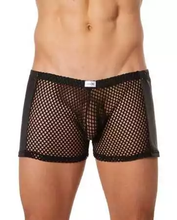 Black mesh boxer with faux leather sides - LM911-67MBLK