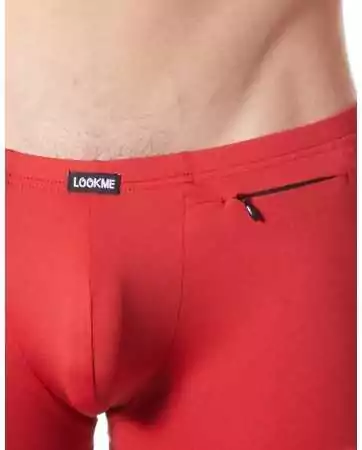Boxer rouge sexy avec bandes fine résille et déco zippée - LM808-67RED