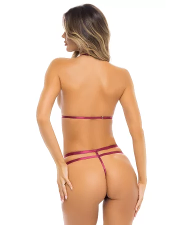 Two-piece burgundy red set including harness-style top and string - REN53034-BUR