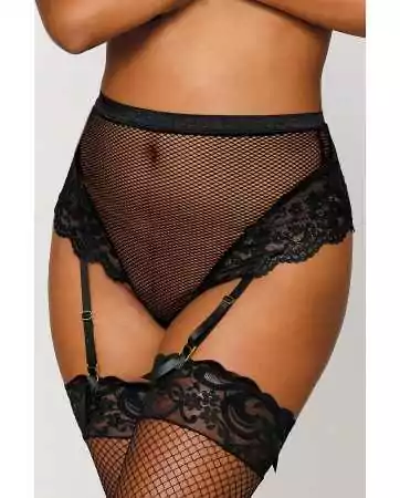 High-waisted fishnet stockings with black garter belt - DG1478BLK