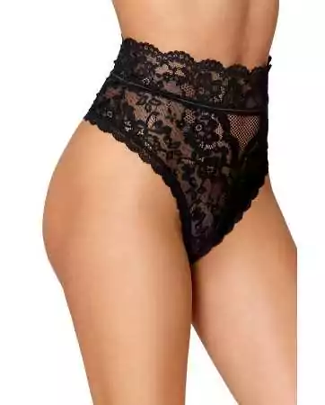 High-waisted black lace thong - DG1477BLK