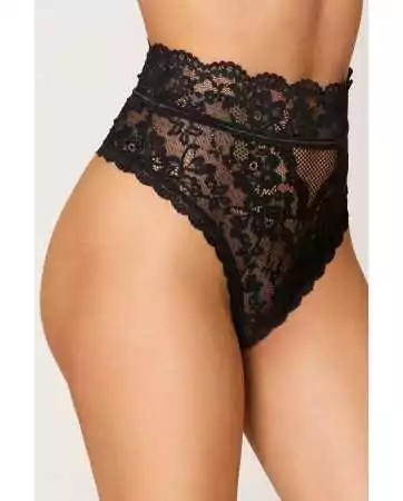 High-waisted black lace thong - DG1477BLK
