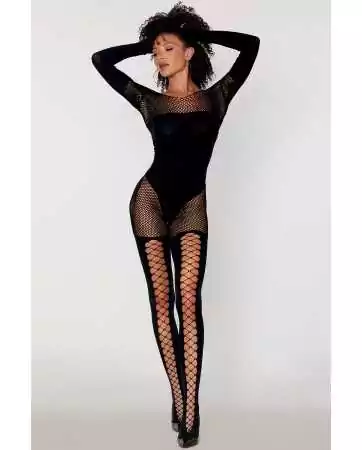 Long-sleeved bodystocking with body and black stockings effect - DG0443BLK