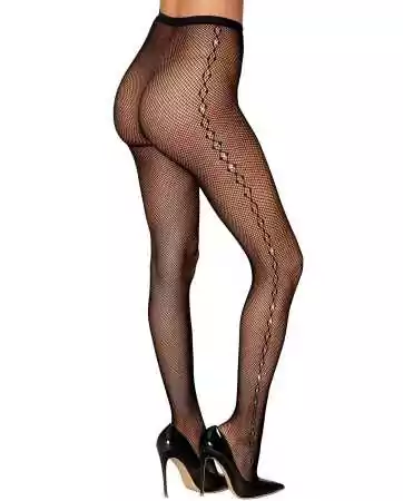 Fishnet tights with design and rhinestones on the sides - DG0436BLK