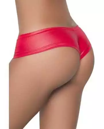 Red wetlook tanga with gathered fabric on the buttocks - MAL3025WRD