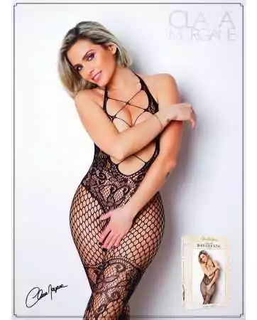 Black bodystocking with criss-cross lacing on the chest - The Number 18 - Bodystocking Collection - CM99018