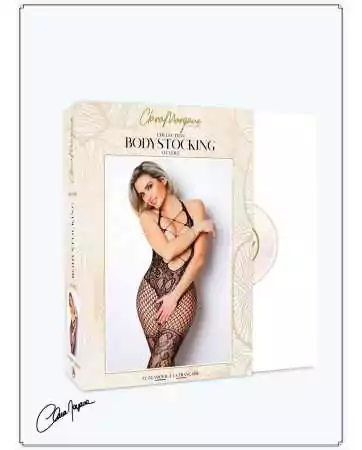 Schwarzer Bodystocking mit gekreuzter Schnürung auf der Brust - Nummer 18 - Bodystocking-Kollektion - CM99018