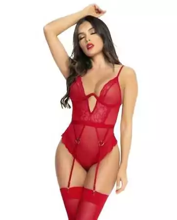 Red bodysuit with garter straps - MAL8724RED