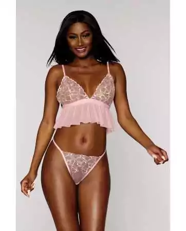 Two-piece pink set, bralette with ruffle and string - DG12705PNK