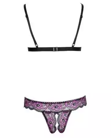 Bicolor lace bra and open-crotch panties - R2213800