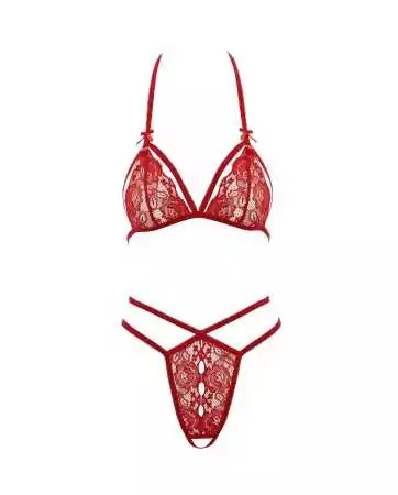 Red lace bra with detachable cups and string - R221125430