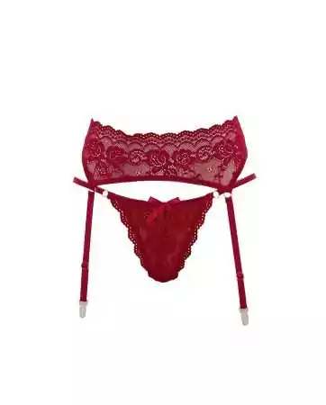 Red lace suspender belt with matching thong - R232187430