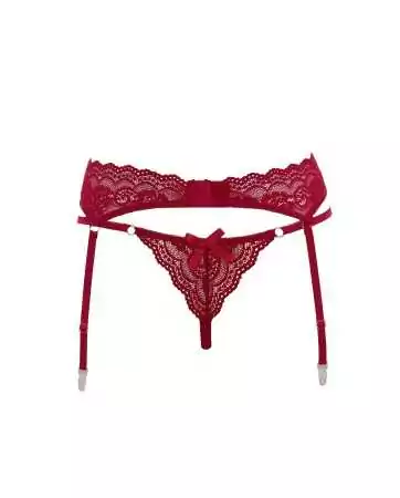 Red lace suspender belt with matching thong - R232187430